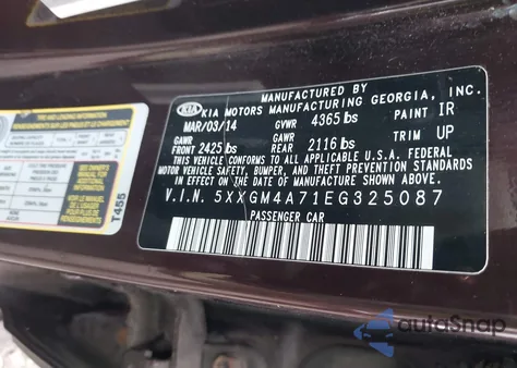 2014 Kia Optima Lx из США, поврежденный, VIN 5XXGM4A71EG325087